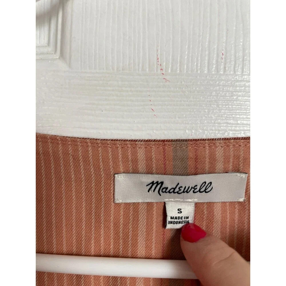 Madewell Plaid Shirt Women's Small Morningview Puff-Sleeve Peach Button Up